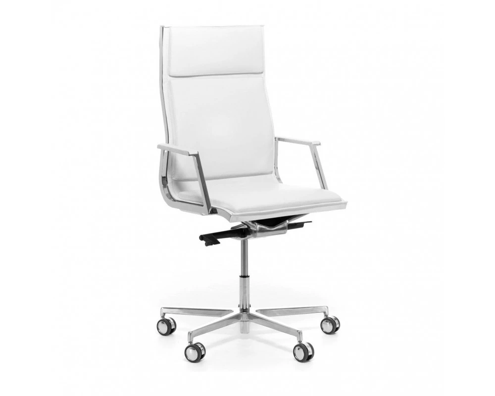 Кресло Nulite-Pad/A хром. ролики Натуральная кожа, Белоснежный